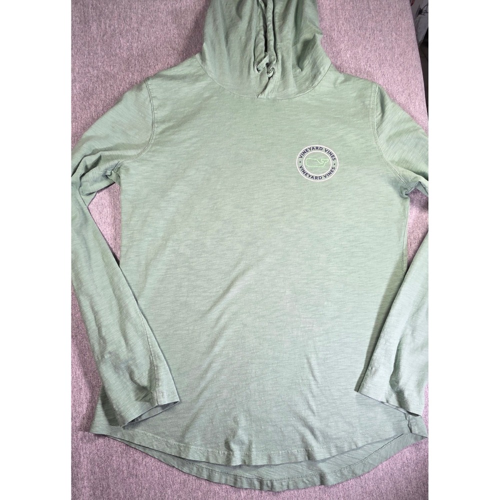 Vineyard Vines Womens Sage Green Slub Cotton Whale Logo Hooded Long Sleeve Tee S